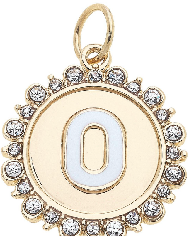 Rhinestone Studded Enamel Letter Disc Charm