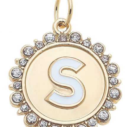 Rhinestone Studded Enamel Letter Disc Charm