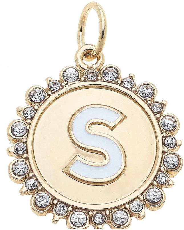 Rhinestone Studded Enamel Letter Disc Charm