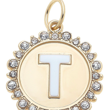 Rhinestone Studded Enamel Letter Disc Charm