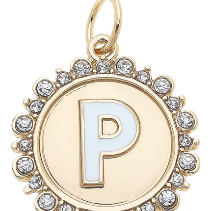 Rhinestone Studded Enamel Letter Disc Charm