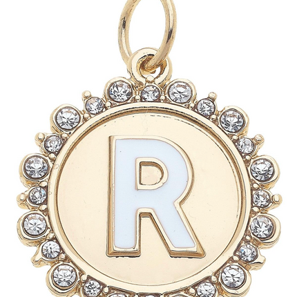 Rhinestone Studded Enamel Letter Disc Charm