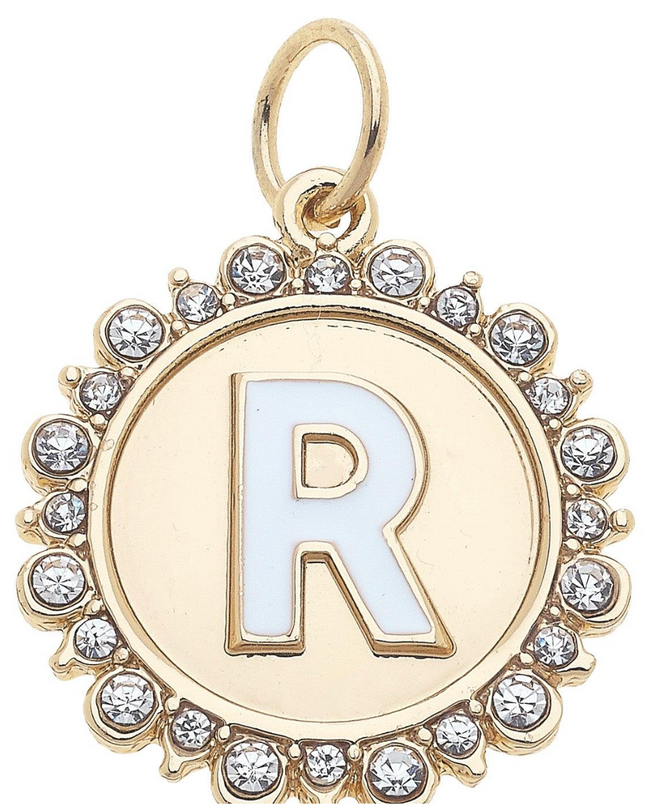 Rhinestone Studded Enamel Letter Disc Charm