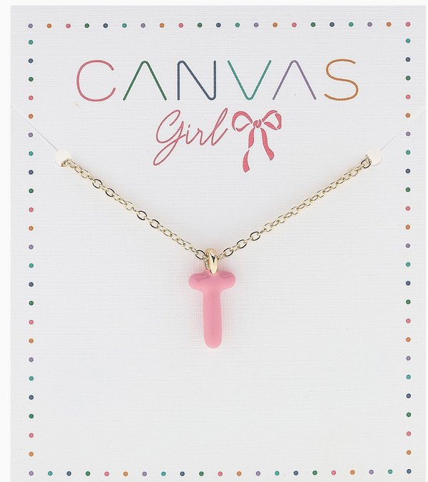 Viola Enamel Coated Letter Children's Necklace in Shiny Gold