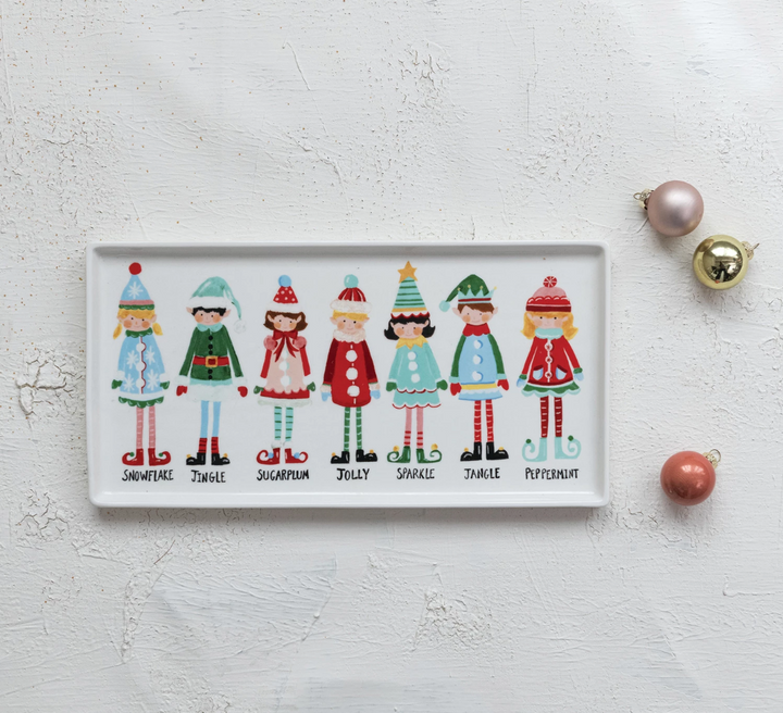 Stoneware Platter with Santa's Elves