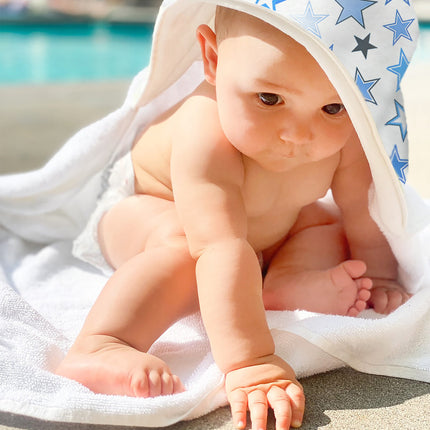Starry Sky Blue hooded towel lifestyle photo