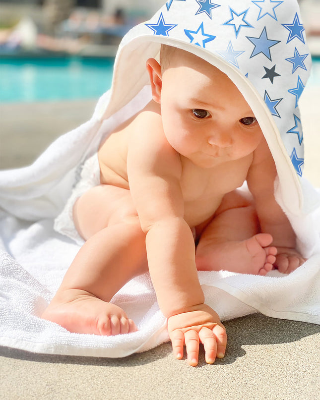 Starry Sky Blue hooded towel lifestyle photo
