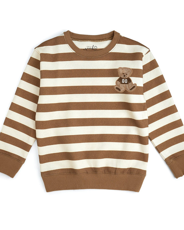 Teddy Bear Patch Striped Sweatshirt
