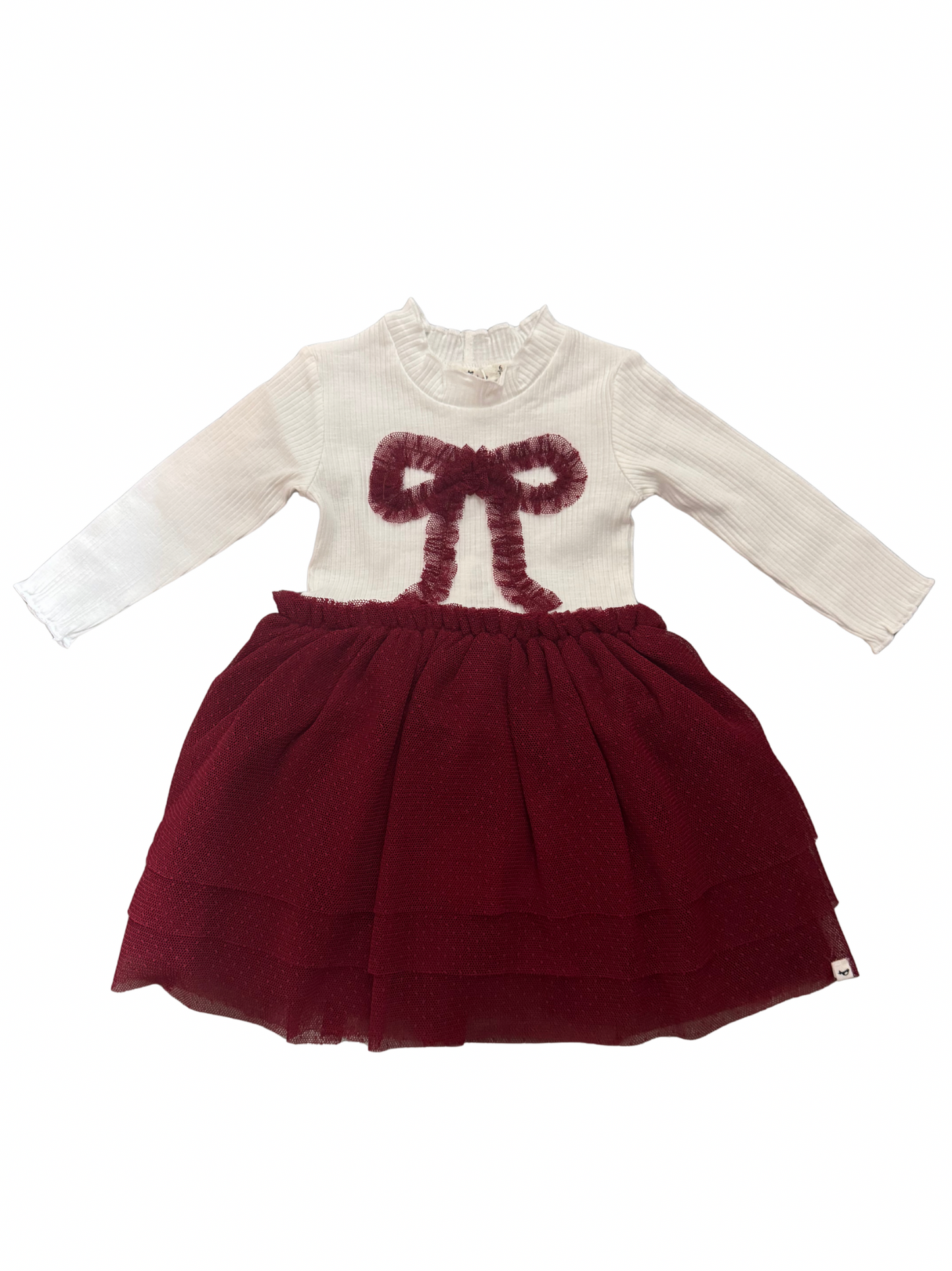 Ruffle Bow Rib Long Sleeve Aria Tutu Dress