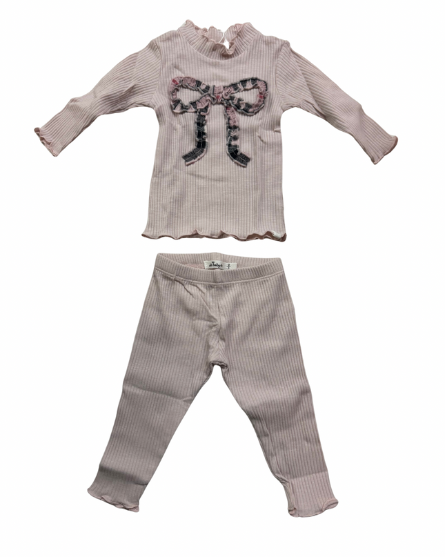 Pink Tartan Ruffle Bow Mockneck Long Sleeve 2pc Set