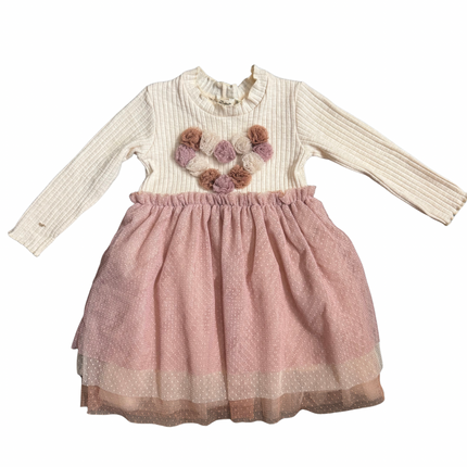 Multi Poms Heart Rib Long Sleeve Aria Tutu Dress