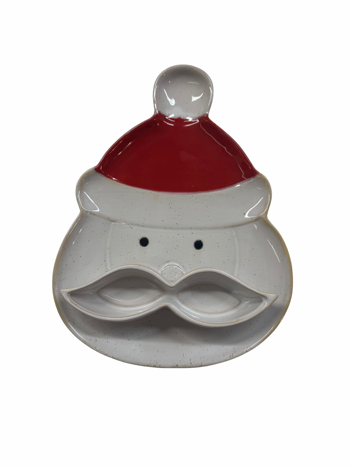Stoneware Santa Head Shaped Platter w/ Mustache Dish