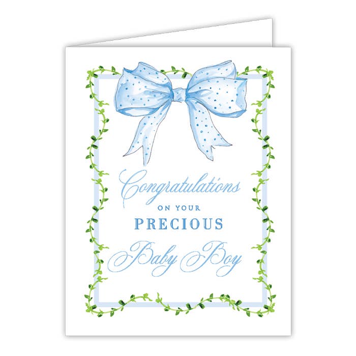 Congratulations on Precious Baby Boy Blue Bow Greeting Card