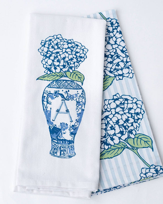 Hydrangea Initial Kitchen Towel Sets