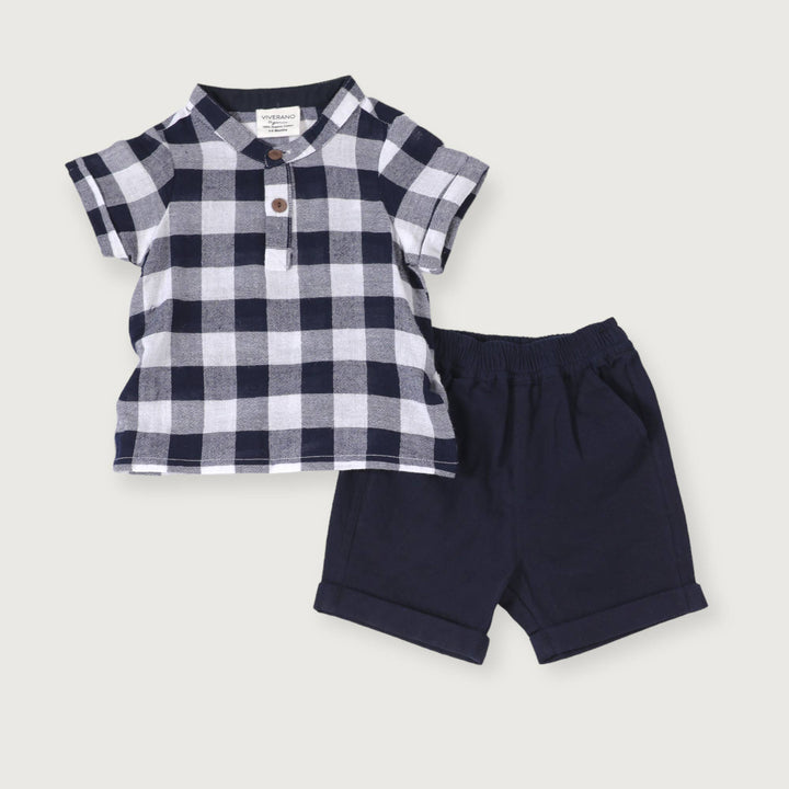 Adam Navy Checker Gingham Baby Shirt + Shorts (Organic)