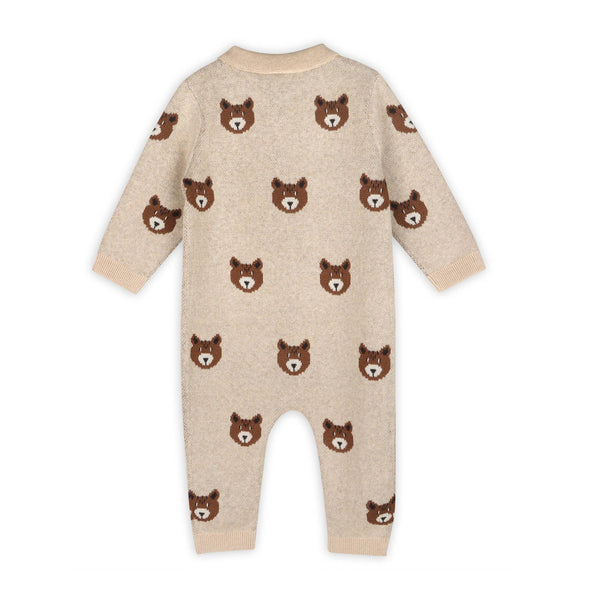 Brown Bear Jacquard Sweater Knit Baby Jumpsuit