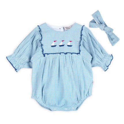 Nautical Gingham Baby Romper + Headband (Organic)