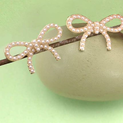 PEARL BOW STUD EARRINGS