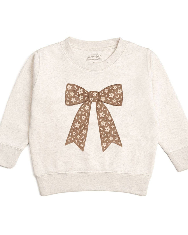 Mocha Floral Bow Patch Sweatshirt - Kids Clothing - Fall