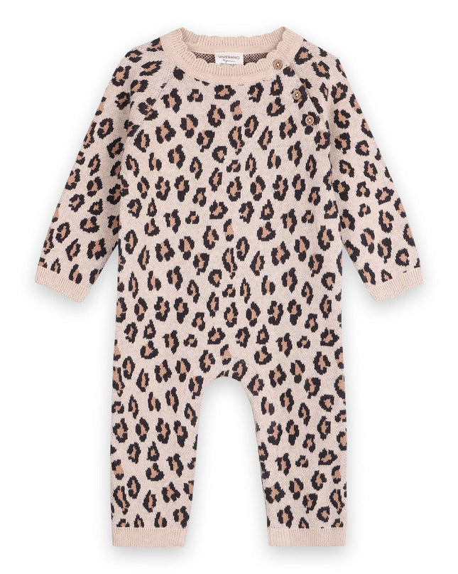 Leopard Jacquard Knit Baby Ruffle Jumpsuit