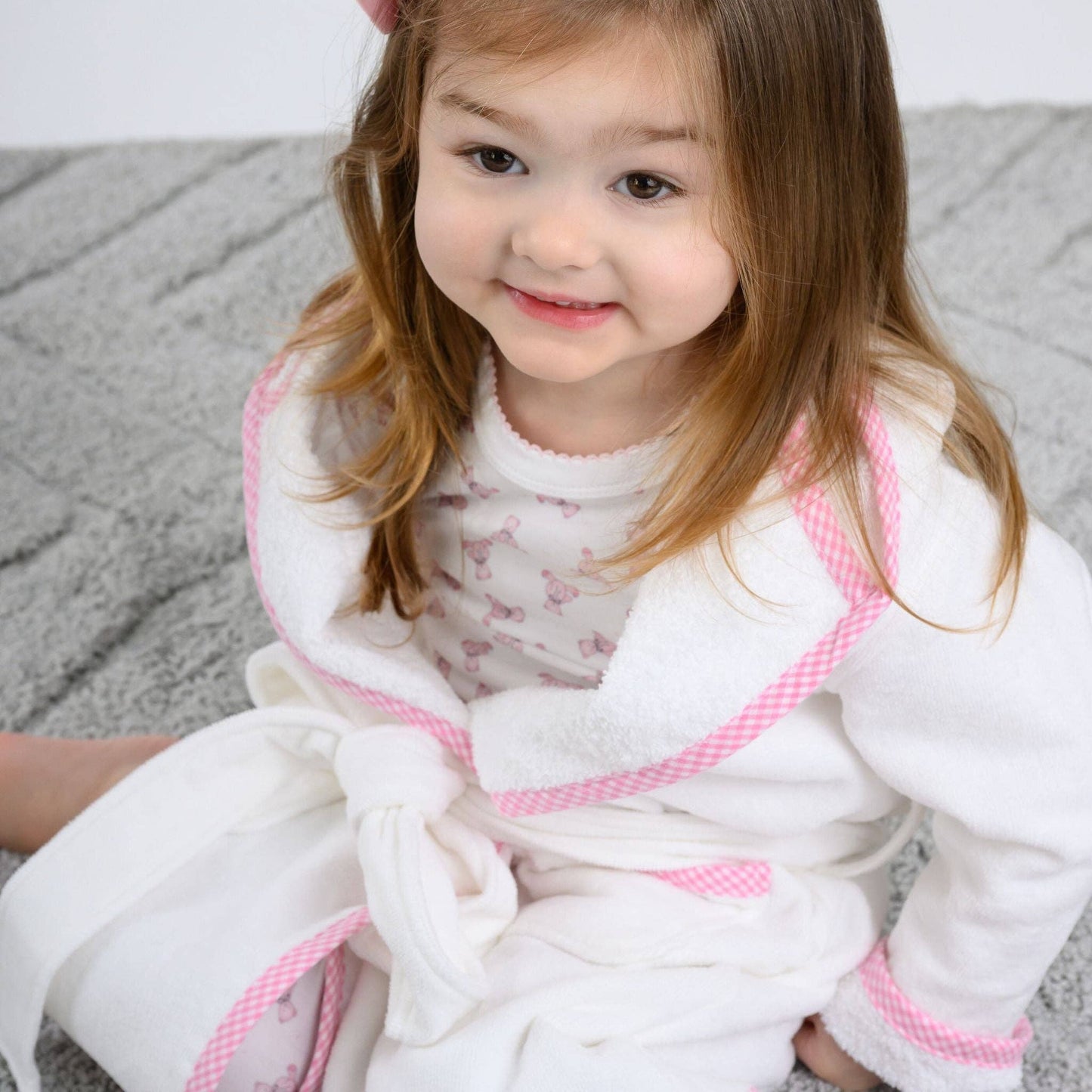Essentials Pink Gingham Trim Bathrobe
