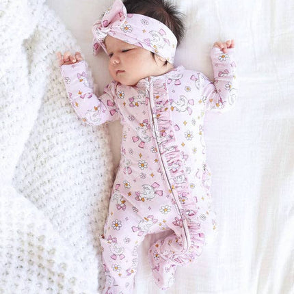 Silly Goose Ruffle Zipper Footie | Pink