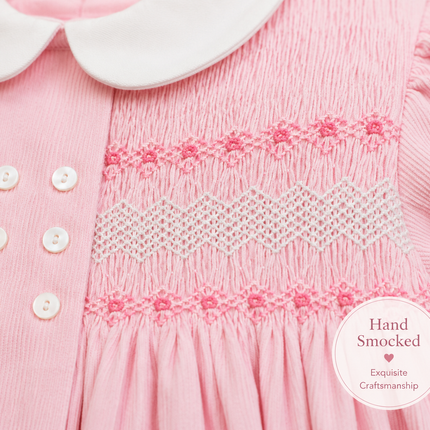 Smocked Corduroy Pink Baby Girl Dress
