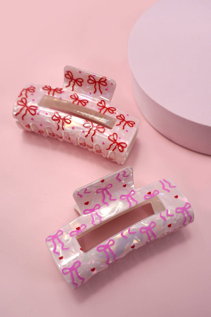 LARGE PVC BOW RIBBON HEART HAIR CLAW CLIPS