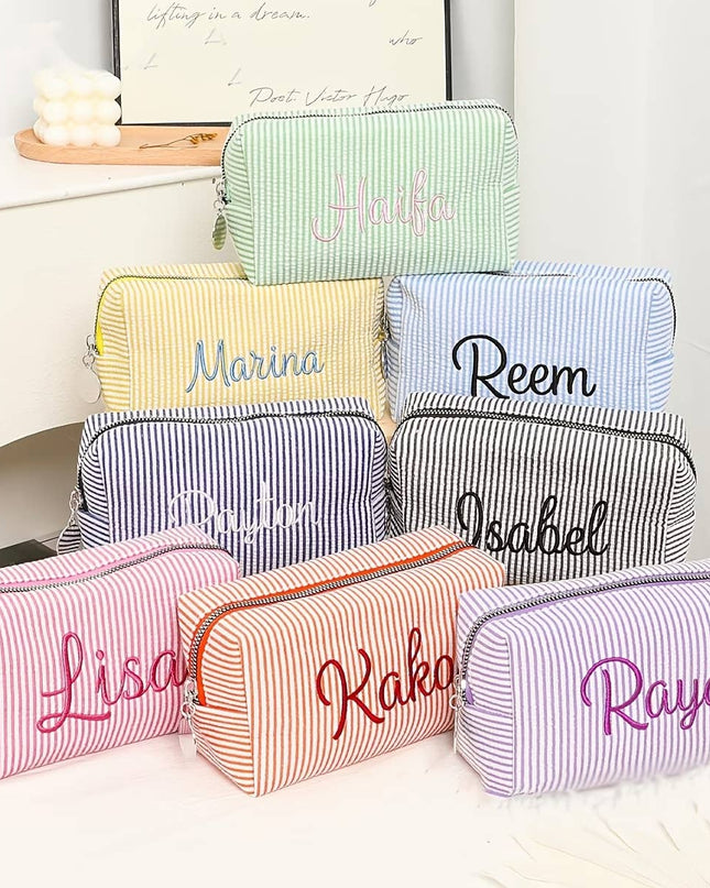 Personalized Striped Cosmetic Bag
