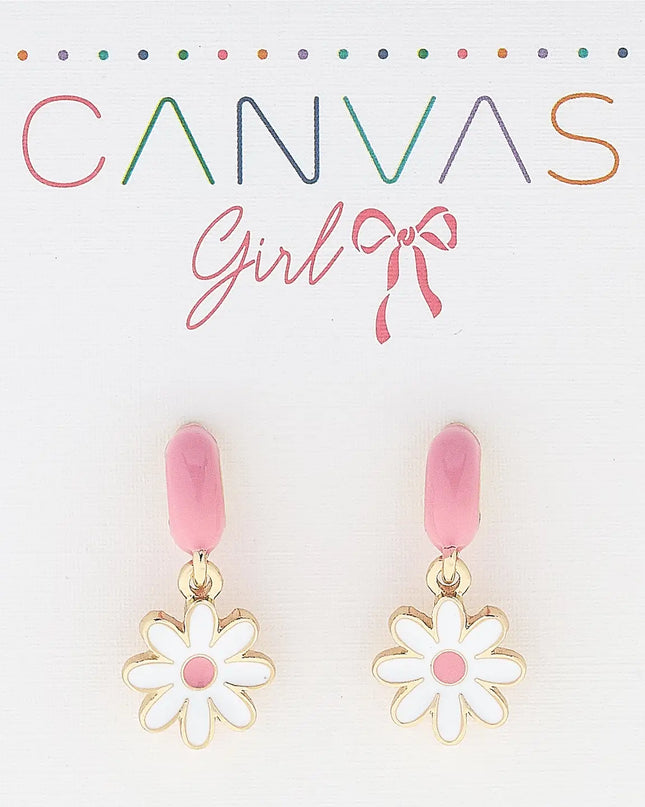 Scarlett Daisy Enamel Mini Huggie Hoop Earrings in Pink