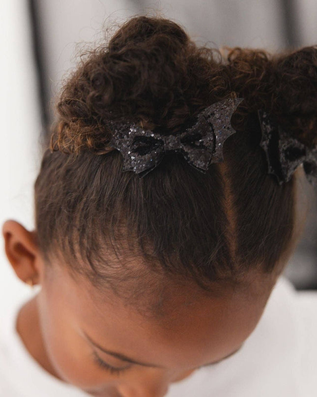 Glitter Bat Halloween Bow Clip Set - Hair Accessories - Kids