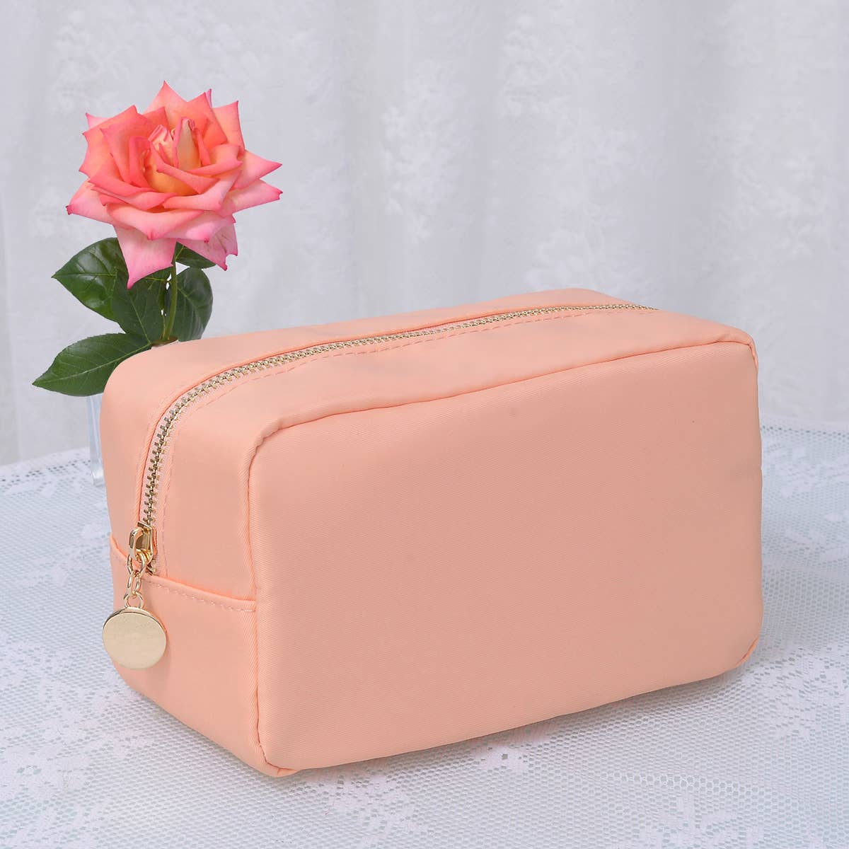 Personalized Emma Round Zippered Nylon Cosmetic Pouch Bag