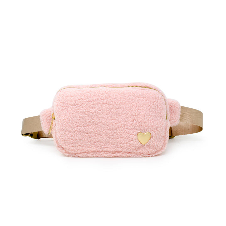 Fuzzy Belt Bag w/ Heart for Kids-Pink