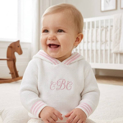 Personalized Baby Girl Pink Hooded Zip-Back Sweater – Made in USA
