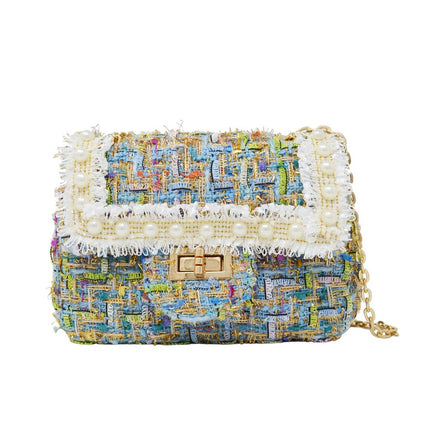 Classic Tweed Handbag with Pearls - White, detail view