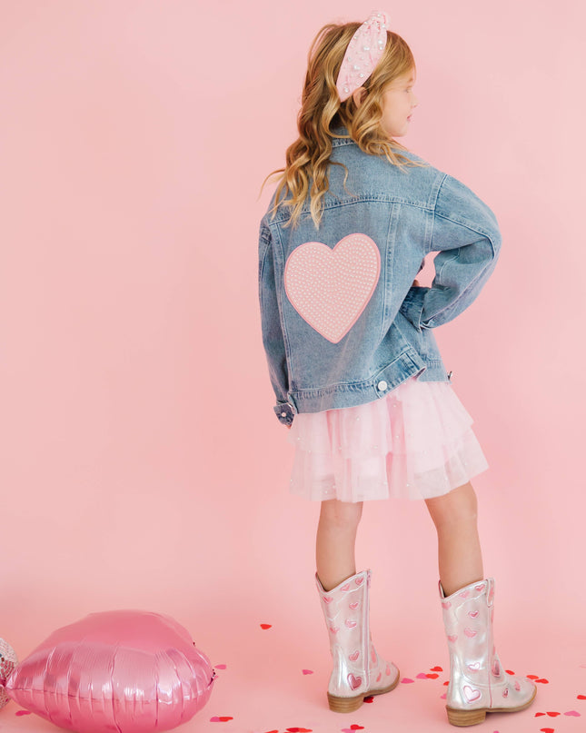 Pearl Heart Patch Denim Jacket