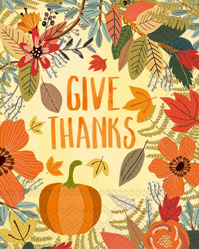 Paper Cocktail Napkins Pack of 20 Give Thanks Floral Fall