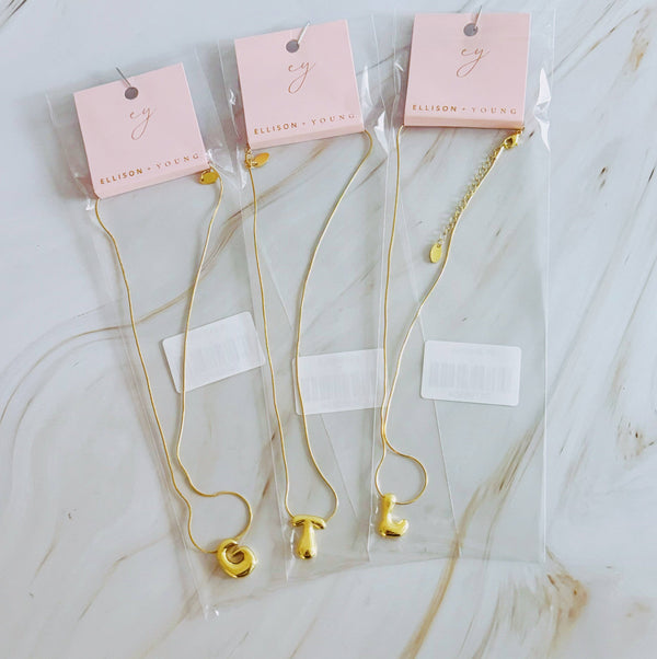 EY Balloon Letter Initial Necklace-Gold