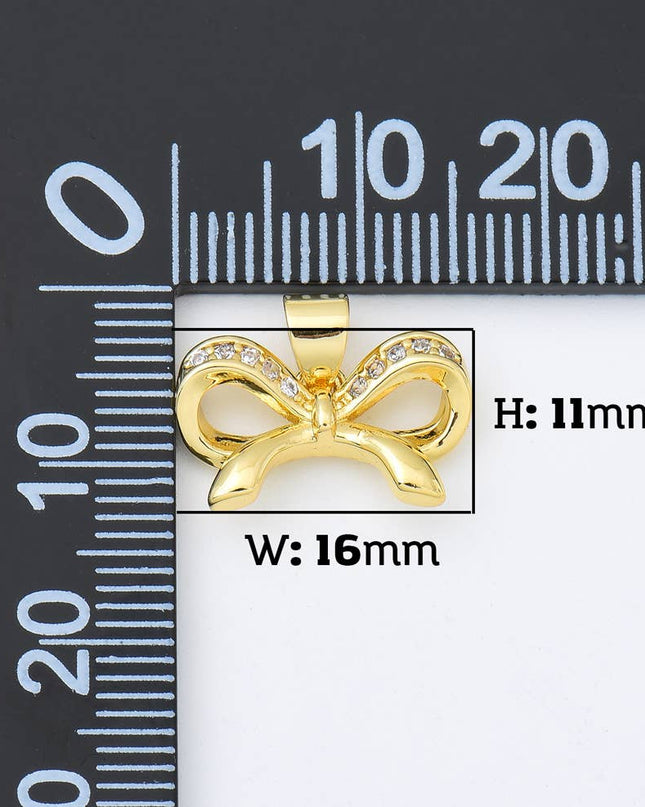Gold Filled Ribbon Bow CZ Micro Pave Charm Pendant, CP1953