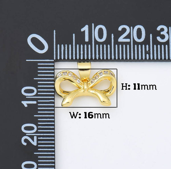 Gold Filled Ribbon Bow CZ Micro Pave Charm Pendant, CP1953