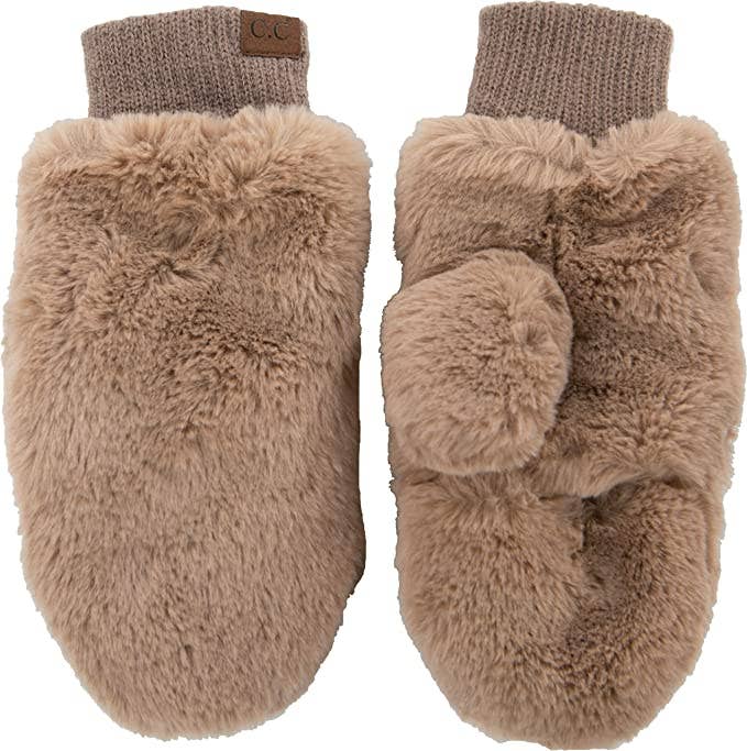 Faux Fur Convertible Mitten - Taupe