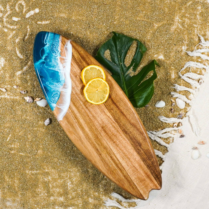 Resin-Accented Surfboard Shaped Charcuterie Board-Ocean Vibes