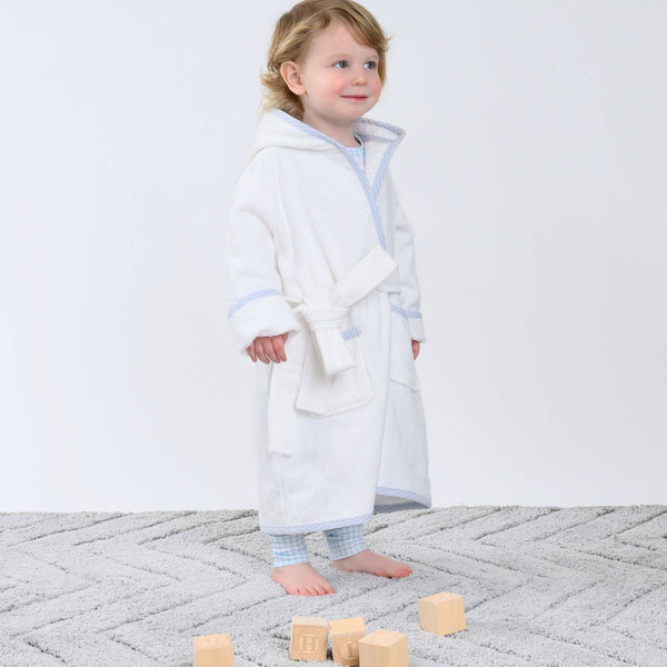 Essentials Light Blue Gingham Trim Bathrobe