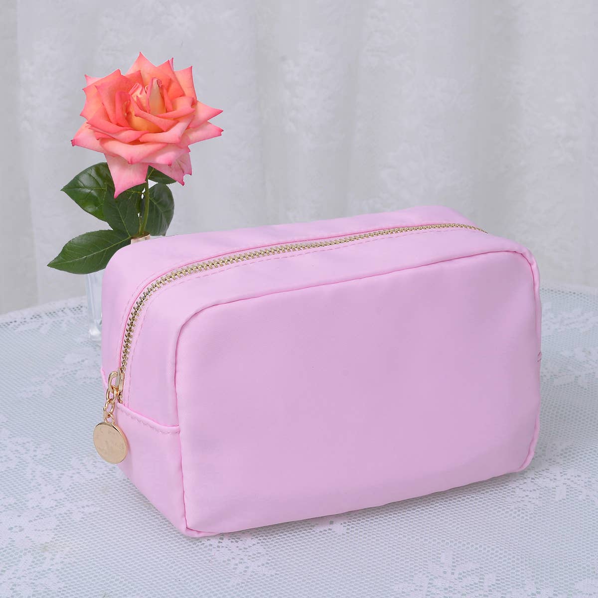 Personalized Emma Round Zippered Nylon Cosmetic Pouch Bag