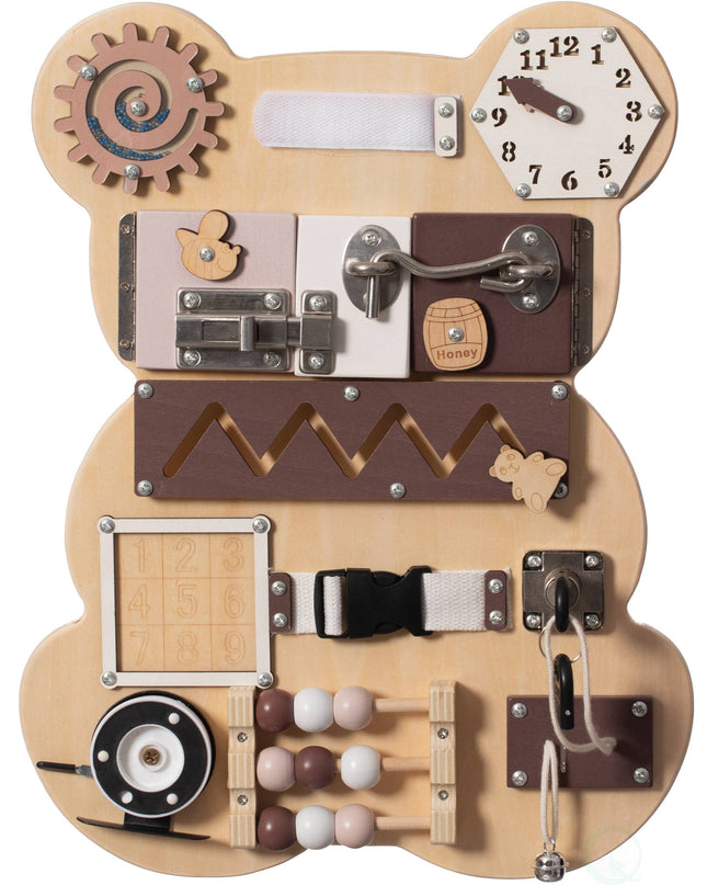 Wooden Sensory Bear Shaped Learning Toddler Busy Board
