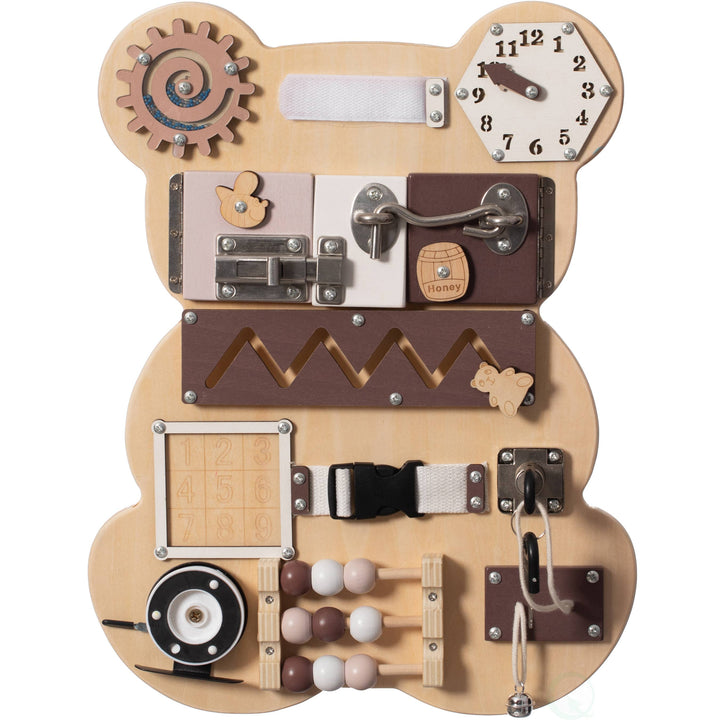 Wooden Sensory Bear Shaped Learning Toddler Busy Board