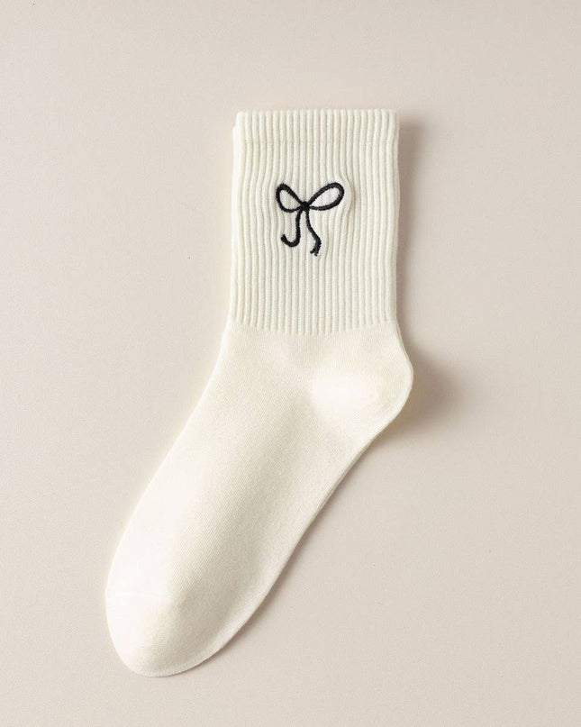 Women's Embroidered Bow Crew Socks