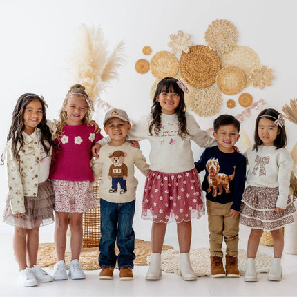 Mocha Floral Bow Patch Sweatshirt - Kids Clothing - Fall