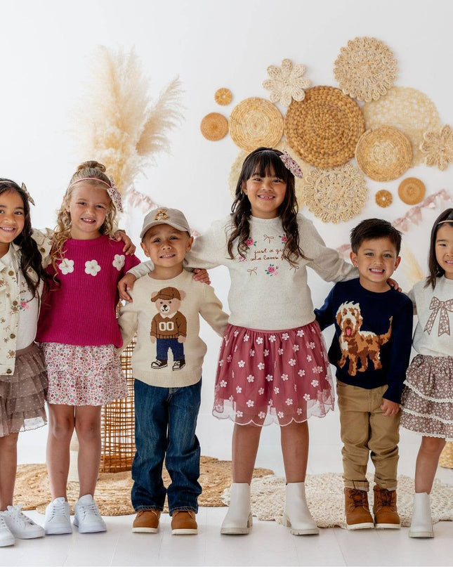Mocha Floral Bow Patch Sweatshirt - Kids Clothing - Fall