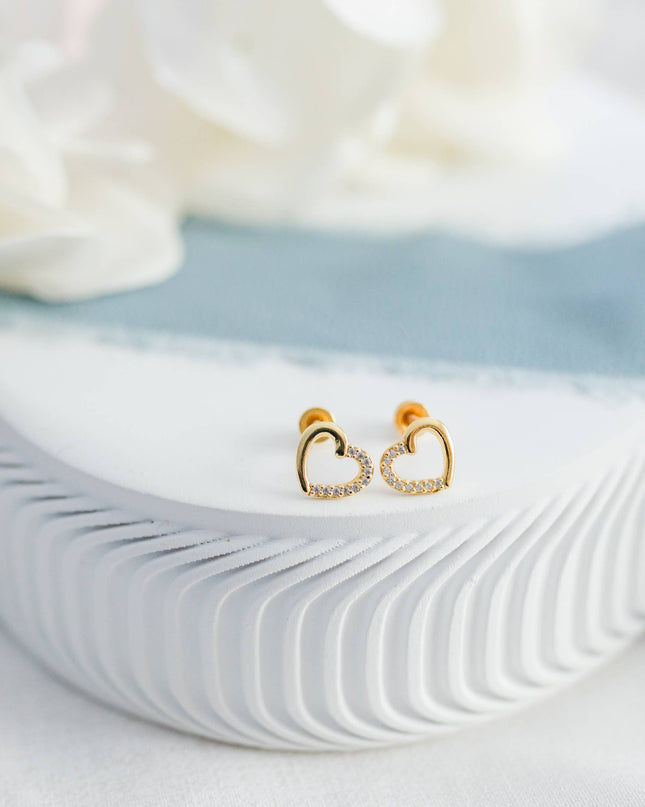 Girls 14K Gold-Plated Open Heart Screw Back Earrings Kids